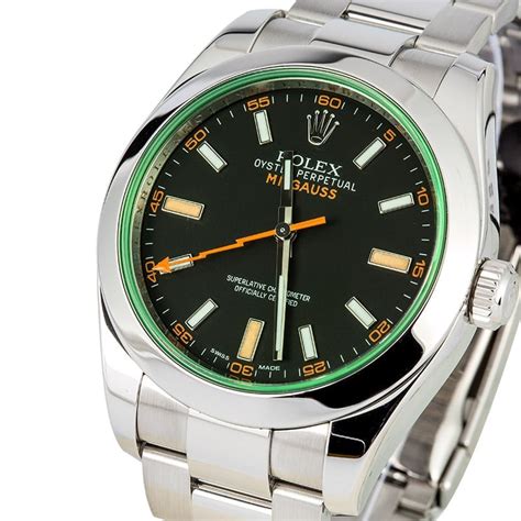 rolex milgauss automatic with tinted green sapphire|rolex milgauss green crystal.